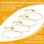 Sureio 10 Pieces Adjustable Slider Bracelet for Jewelry Making Bracelet Chains for DIY Jewelry Making Findings Extender Chains with Rhinestones Ends for Woman Girl(Gold) - color: Gold