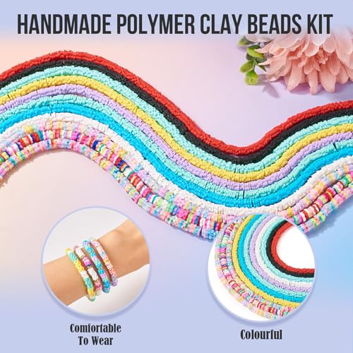 Elecrelive 10 Strands Flower Heishi Beads Kit 6mm Flat Polymer Clay Spacer Beads Colorful Loose Polymer Clay Chips for Bracelet Chocker Necklace Earring DIY Crafts - color: 10 Colors, Flower