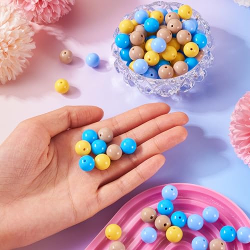100 Pcs 11.5-12mm Bubblegum Beads Opaque Acrylic Chunky Loose Spacer Round Focal Beads for Jewelry Making Bracelet Necklace Keychain Craft Art Making,Hole:1.8mm,Deep Sky Blue - color: Deep Sky Blue