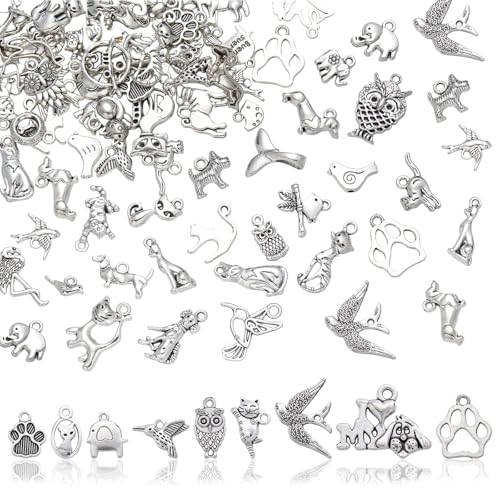 Charms for Jewelry Making Bulk Antique Silver Tibetan Alloy Pendants Love Word for Earring Bracelet Necklace - style: Animal