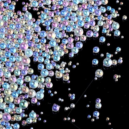 100g Iridescent Glass Tiny Bubble Beads, No Hole Micro Mini Round Clear Water Droplets Beads Bubble Pixie Dust Mixed Sizes for Resin Filler Nail Art Dollhouse Bath Tub - color: 100G