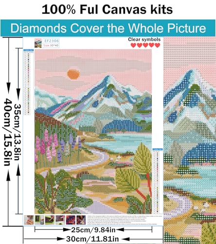 A8MENX0 5D Mountain Diamond Art Painting Kits for Adults,Full Drill Diamond Dots Paintings for Beginners,DIY Crafts Kits Paint with Round Diamonds Pictures Gem Art Painting DIY Crafts Kits 12x16 inch - color: Pink Mountain