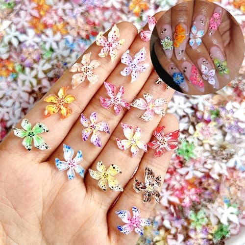ONPRESS 100Pcs Flower Nail Charms 3D Mixed Colorful Floral Nail Gems Spring Summer Nail Rhinestones Supplies Cute Mixed Color Resin Hibiscus Nail Jewelry for Women DIY Acrylic Nail Decoration - color: Mixed (Red, Pink, Yellow, Green, Blue, Purple, etc.)