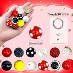 50Pcs Black Red Chunky Bubblegum Beads for Adult DIY Beadable Pens Bracelets Necklaces Pearl Beaded Craft Graduation Jewelry Making - color: Black+Red