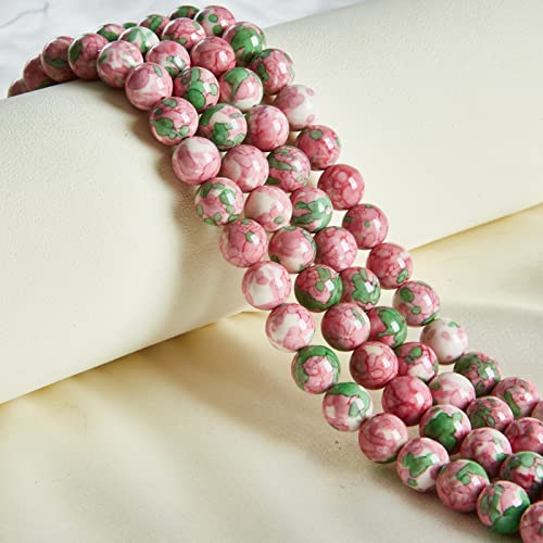 150pcs 8mm Green Red Rain Flower Beads Natural Gemstone Beads Round Loose Beads for Jewelry Making - color: Green Red Rain Flower, size: 8mm