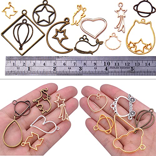 100G(5070Piece) Open Back Resin Molds Open Back Pendants Blanks Frame Hollow Bezel Charms for Earrings Necklace Bracelet DIY Crafts Making Supplies