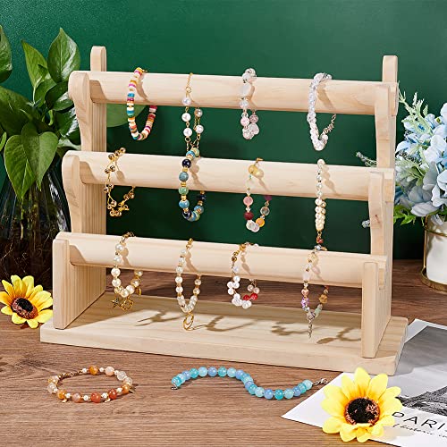 FINGERINSPIRE Wood 3 Tier Detachable Bracelet Holder Bangles Display Storage Stand Hair Rope Display Organizer Retail Stores Counter Top Jewelry Storage Displays for Bracelet Watch Bangles Hairband