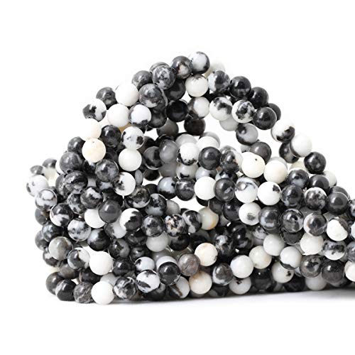 60PCS 6mm Natural Black White Zebra Jasper Gemstone Round Loose Beads Crystal Energy Stone for DIY Jewelry Making 1 Strand 15" - color: Black White Zebra Jasper, size: 6mm