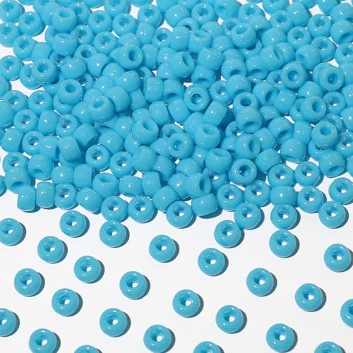 1000Pcs Multi-Colored Plastic Pony Beads Bulk for Craft,6 * 9mm Assorted Colors Hair Beads Including Black, red,Blue, White for Bracelets Making,Kandi Charms（Light Blue） - color: Light Blue, size: 1000PCS