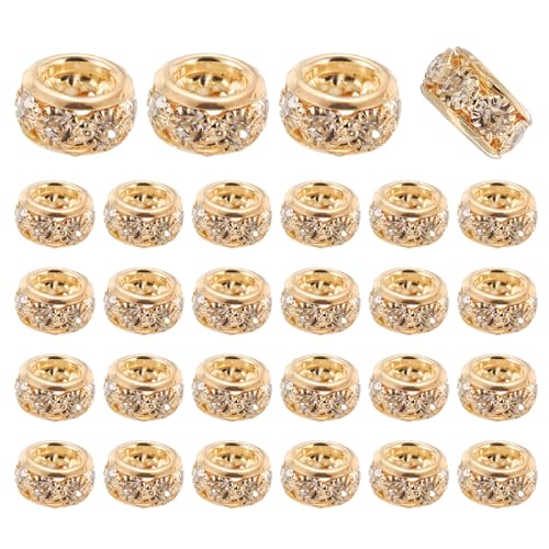 uxcell 40 Pcs 10mm Large Hole Rhinestone Beads, European Spacer Bead, Rondelle Loose Charm Beads for DIY Jewelry Making Bracelet Accessories (Gold) - color: Gold, size: 10 mm