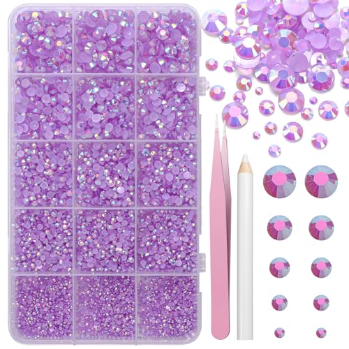 16000 Pcs Resin Rhinestones for Crafting, Flatback Purple Gems Jelly Rhinestones, Mixed Sizes Puple Bedazzling Crystal with Pickup Tool for DIY Crafts Clothing Tumblers Mugs Shoes Fabric Nail Art - color: Set-6