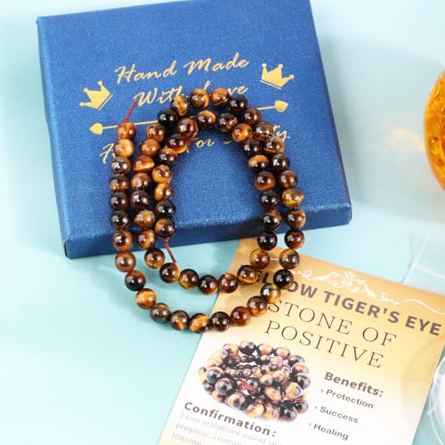 Natural Stone Beads Round Genuine Real Stone Beading Strand Loose Gemstones DIY Smooth Bead for Bracelet Necklace Earrings Jewelry Making (Yellow Tiger's Eye, 6mm 60 Pieces) - color: Yellow Tiger's Eye, size: 6mm 60pcs