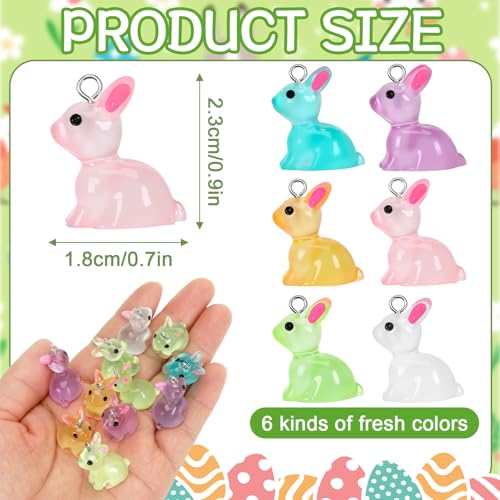 Augshy 64 Pcs Easter Rabbit Charms, Resin Bunnies Charms Luminous Rabbit Beads Easter Pendant Bulk Glow in The Dark Ornament for DIY Bracelet Necklace Earrings Jewelry Making Accessories Decorations - style: Easter Rabbit Style