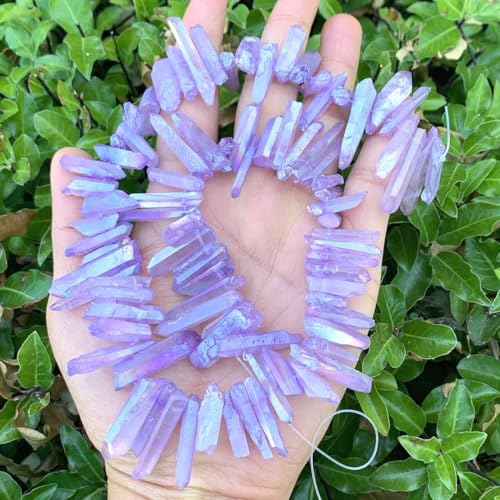 Adabele 15 Inch Natural Raw Healing Crystal Quartz Gemstone Loose Beads Small Drilled 15 Inch Violet Tanzanite AB Titanium Coated Chakra Gem Stone Drop Stick GA9 - color: Violet Tanzanite Ab, size: Small Size (15 Inch/1 Strand)