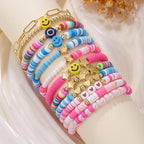 Friendship Bracelets Boho Stackable Bracelets for Women Surfer Heishi Clay Bead Bracelets Stretch Preppy Bracelets Colorful Boho Bracelets for Women - color: 13pcs Blue Pink