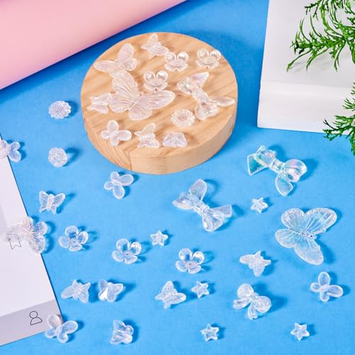 Cheriswelry DIY Bracelet Beads Pendants Kit - Mixed Transparent White Flower Butterfly Star Bowknot Loose Spacer Resin Beads - 30gs, 4-23.5mm, Clear AB Color - color: Clear AB