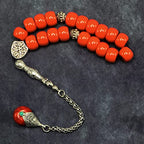 Simple Designed Natural Stone Worry Beads - Prayer Tesbih-Tasbih-Tasbeeh-Misbaha-Subha-Sebha-Sibha-Rosary (Candy Apple Red Resin Drum -13X9 mm- 19 Big Beads) - color: Candy Apple Red Resin Drum -13X9 mm- 19 Big Beads