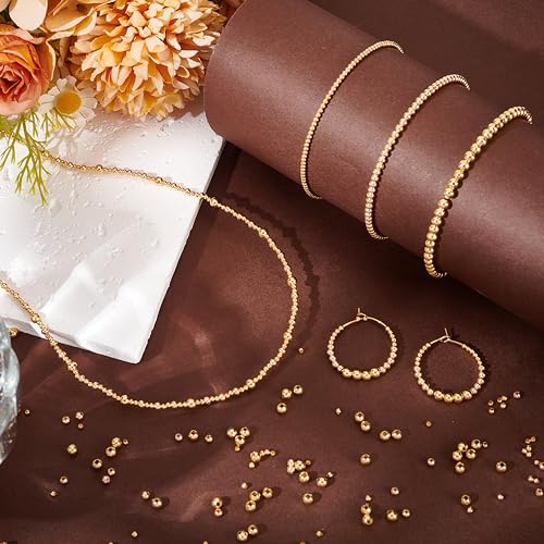 PH PandaHall 600pcs 18K Gold Beads 3mm Beads for Bracelet Making Seamless Smooth Beads Long-Lasting Waist Beads Metal Brass Beads for Bikini Belly Chain Layered Bracelet Satellite Jewelry Making - size: 3mm