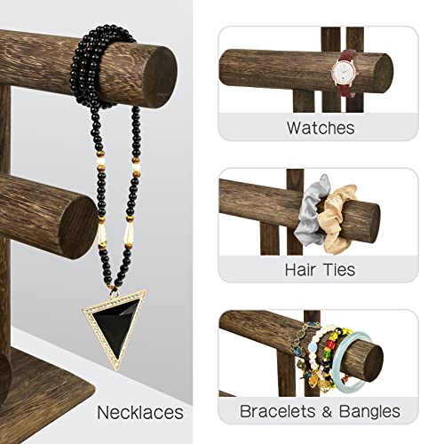 LadyRosian Wooden Bangle Display Holder Stand,3-Tier Wooden Rotating Jewelry Display Stand (Brown-3 layers) - color: Brown 3-Tier