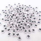 200+ Pieces 4x7mm Single W Letter Beads for Jewelry Making, White Round Acrylic Bulk Alphabet (Black on White) - size: Single letter W 200+ Pcs