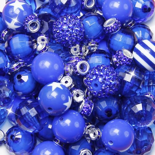 106Pcs 20mm Beads for Pens Making with Rondelle Spacer Beads Dark Blue Acrylic Focal Bubblegum Bead Crystal Round Sparkly Chunky Bead for Pens Beadable Keychain DIY Craft Jewelry Making Supplies - color: Dark Blue