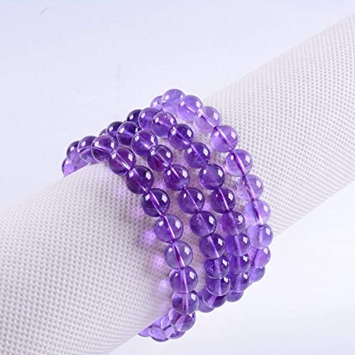 Angelstones Handmade Natural Healing Gemstone 8mm Round Beads Stretch Crystal Bracelet 7 Inch Unisex - color: Dream Light Amethyst