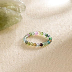 NLIEO Natural Gemstone Stretch Beaded Rings for Women Stackable Dainty Elastic Crystal Rings Jewelry - style: Tourmaline