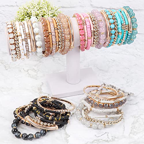 RIAH FASHION Multi Color Stretch Beaded Stackable Bracelets - Layering Bead Strand Statement Wrap Bangles - color: Boho Mix - Light Brown, size: 7.0 Inches Length