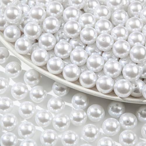 20mm Acrylic Beads 180pcs White Pearl Bead Chunk Bubblegum Beadable Pen Ball Beads for Pen Bag Jewelry Making Necklace Bracelets (White) - color: white