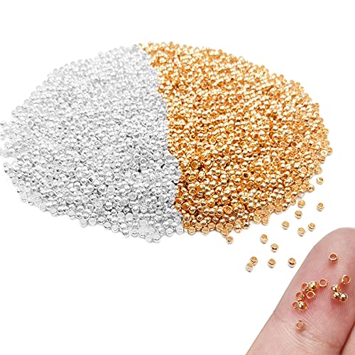 4000 Pieces 2mm Metal Round Crimp Beads Spacer Stoppers Beads Clamp Ends Metal Bead Spacers for DIY Bracelet Jewelry Making (Gold and Silver) - color: Gold and Silver