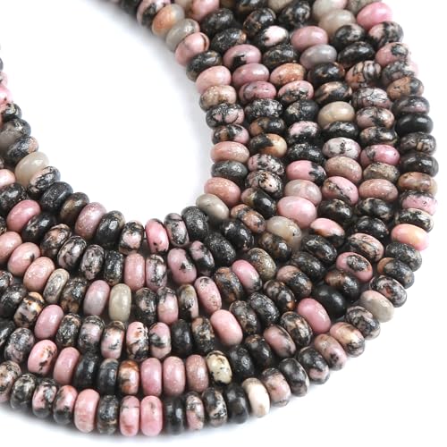 150PCS 2x4mm Natural Black Lace Rhodonite Rondelle Beads Abacus Disk Stone Beads Round Loose Spacer Gemstone Beads for DIY Bracelet Necklace Jewelry Making - color: Black Lace Rhodonite, size: 2x4mm Abacus Disk
