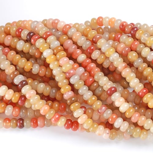 76pcs 5x8mm Natural Stone Golden Thread Jade Rondelle Spacer Loose Beads Abacus Disk Stone Round Loose Gemstone Beads for Jewelry Making DIY Bracelet Necklace - color: Golden Thread Jade Stone