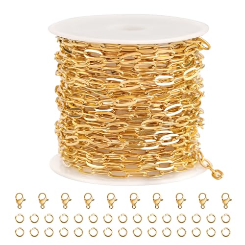 SMYHTGLIF 5 Meters Gold Stainless Steel Chain for Jewelry Making Paperclip Cable Craft Jewelry Making Chains Necklace Bracelet Jewelry Chain Findings - color: Gold, size: 3×7.5mm