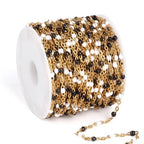 33 Feet Gold Enamel Chains Bulk, 2mm 18K Gold PVD Plated 304 Stainless Steel White Black Enamel Beaded Cable Link Chain Roll Spool for Jewelry Making - color: Gold White Black Beads