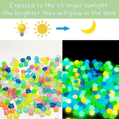 500Pcs Glow in The Dark Beads, Glowing Solar Luminous Star Smile Face Beads Mixed Acrylic UV Beads Color Changing Bracelet Beads Sun Sensitive Plastic Glow Beads Bulk for Jewelry Making Bracelets - color: Mixed Colors Star Beads