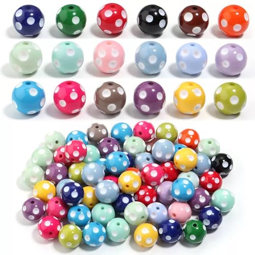 30PCS 20MM Bubblegum Beads for Pens, Mixed Color Polka Dot Disco Ball Chunky Large Acrylic Round Beads for Bag Focal Beadable Pen Keychain Making Jewelry Bracelet Making DIY Crafts - color: Polka Dot Beads