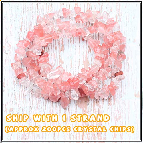 500 pcs Natural Chip Stone Beads, Glass Cherry Crystal 5-8 mm Irregular Gemstones Healing Crystal Loose Rocks Bead Hole Drilled for Jewelry Making Bracelet - color: Glass Cherry Crystal