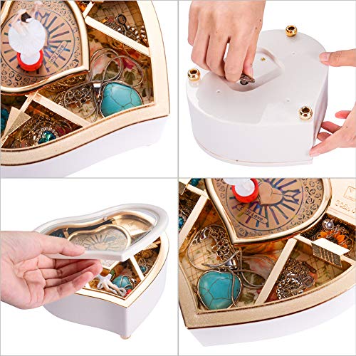 TMEEIHNSS Rainbowie Heart Musical Jewelry Box, Musical Jewelry Storage Box with Dancing Girl,Arrow Design Christmas Gift (white) - color: White