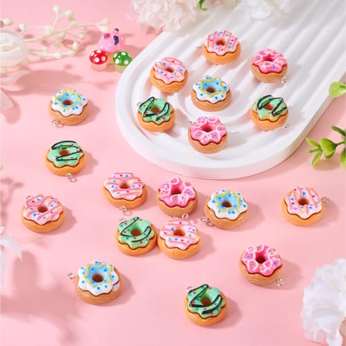Cheriswelry Cup Cake Resin Pendants Lovely Food Sweet Dessert Dangle Charms Links Hanging Ornament with Metal Loop Fruit Pendants for Key Chains Bracelet Necklace Jewelry Making - color: Mixed Color-Donut