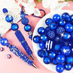 106Pcs 20mm Beads for Pens Making with Rondelle Spacer Beads Dark Blue Acrylic Focal Bubblegum Bead Crystal Round Sparkly Chunky Bead for Pens Beadable Keychain DIY Craft Jewelry Making Supplies - color: Dark Blue