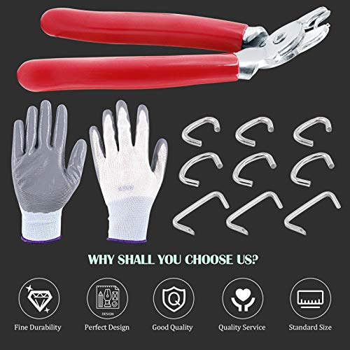 Keadic 362Pcs Angled Hog Ring Pliers with Galvanized Hog Rings, Gloves, 3/4", 1/2", and 3/8" Hog Rings, Professional Upholstery Hog Rings Kit for Plastic Meat & Sausage Casings - color: 362pcs Hog Ring Pliers & Hog Rings - Bending