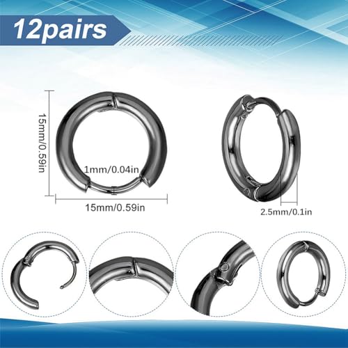 SUNNYCLUE 1 Box 24Pcs Huggie Hoop Earring Findings Black Stainless Steel Earrings Hoops Bulk Metal Round Clasp Lever Backs Huggie Small Findings Ear Hooks for Jewelry Making Women Supplies DIY Craft - style: Style 2