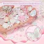 Cynailli 350 Pcs Junk Case Charms 3D Resin ABS Rose Flower Bows Butterfly Charm with Bows Moon Heart Pearls Fun Beads Flatback Resin Charms for Craft DIY-S4 - color: color-S4