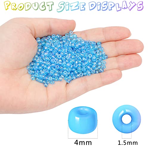 2200pcs Glass Seed Beads Bulk, 4mm 6/0 Pony Beads Bulk for Jewelry Making Mini Spacer Beads Loose Beads Craft Small Glass Seed Beads for DIY Bracelet Wrist (Blue AB) - color: Blue AB