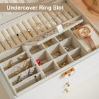 3 Layer Jewelry Box with Lock, Women Large Jewelry Holder Organizer with Drawer for Necklaces, Rings, Bracelets, Earrings, Watches, Valentines Gift for Mom Girl Wife(Creamy-white) - color: Creamy-white