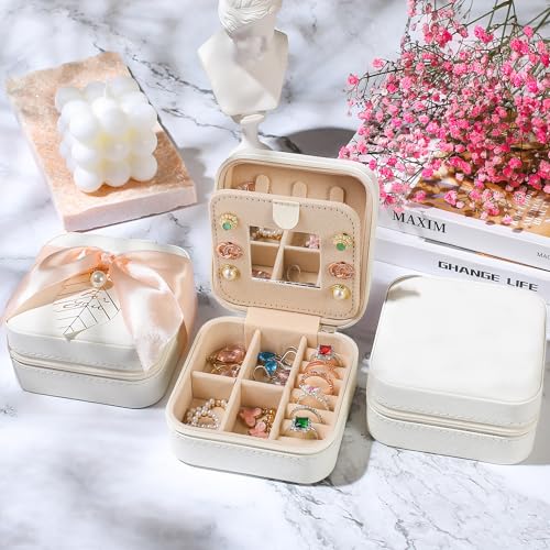 AYGXU Travel Jewelry Box for Women and Girls - Small Case With Initial A-Z - Teacher Gifts - color: white, size: no letter