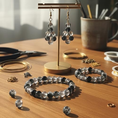 DandS ltd Crackle Lampwork Glass Beads for Jewelry Making, Black & White, Vibrant DIY Bracelets, Necklaces, Beading Supplies & Craft Kits for Handmade Jewelry, 80pcs 0.39 inch (10mm), #J260-10 - color: Black & White