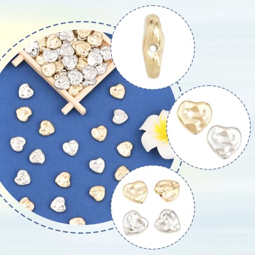 1 Box 200PCS Plastic Heart Shaped Beads with Small Holes Gold Silver Handmade Spacer Loose Platinum Hearts Shape Bead Charms Bulk for Jewelry Making Necklaces Bracelets Diy Craft Supplies - style: Heart