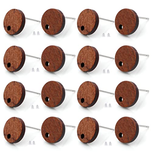 DoreenBeads 30Pcs Natural Wooden Stud Earrings Posts with Loop for Jewelry Making- Small Circle Wood Earring Posts with Ear Backs for Women DIY Earring Making Personalized Jewelry Findings - color: Small Circle