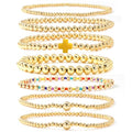 14K Gold Beaded Cross Beaded Bracelet Stack Set for Women,7PCS Bohemian Colorful Beads Ball Stretch Stackable Bracelets Trendy Holiday Birthday Gift - color: Yellow